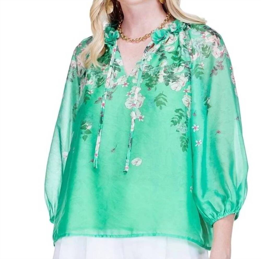 NEW JADE dimensional flowers top in emerald bloom